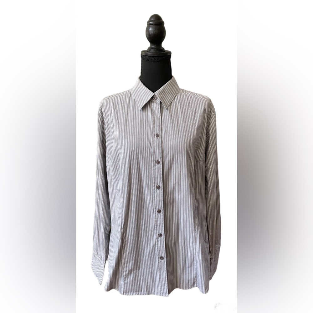 Merona: Brownish Gray and White Striped Business Casual Button Down Shirt